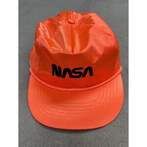 VINTAGE NASA Hat Cap Snap Back Orange Nylon Rope Braid Embroidered Mens 80s
